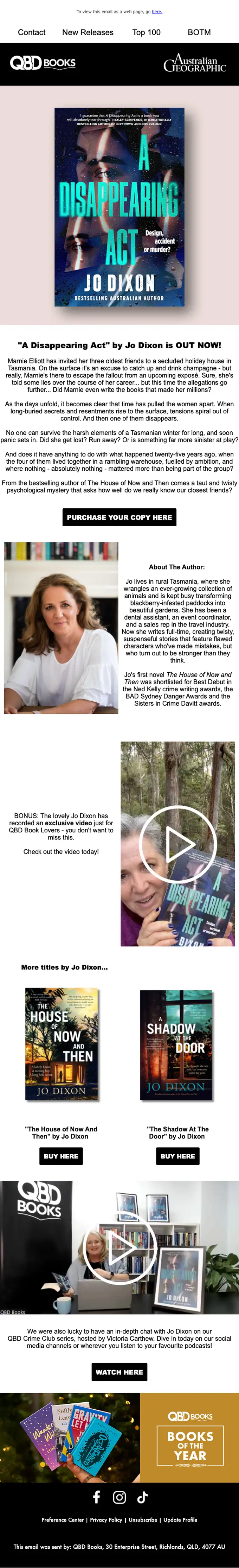 QBD Books product launch email, full length