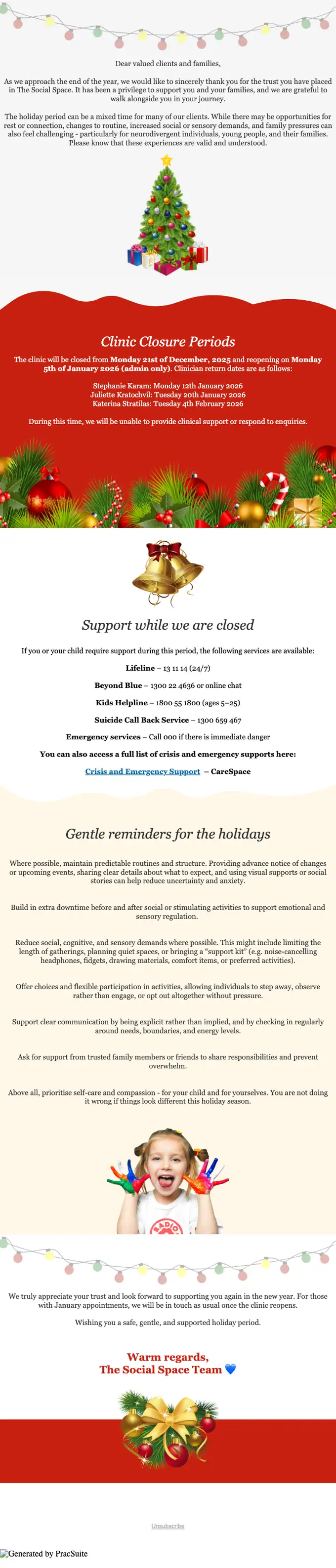 The Social Space account notice email, full length