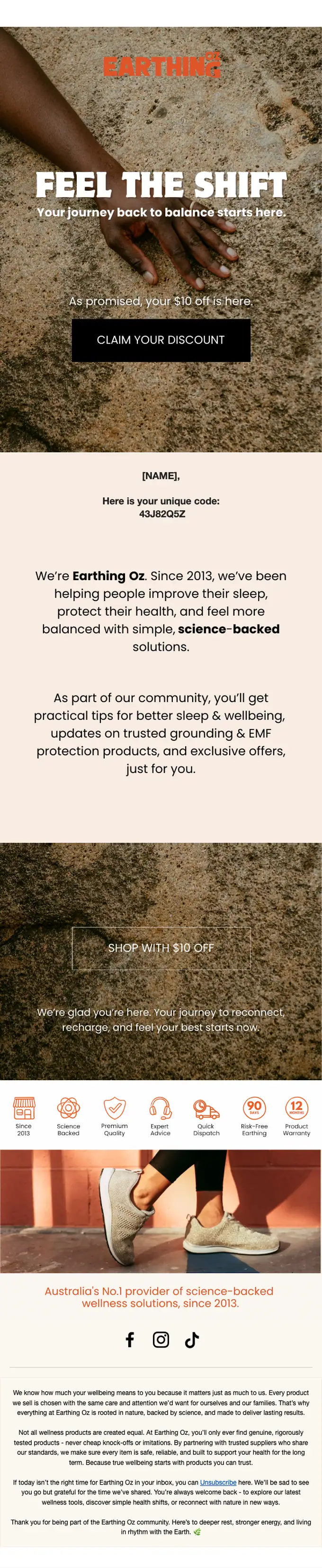 Earthing Oz discount offer email, full length