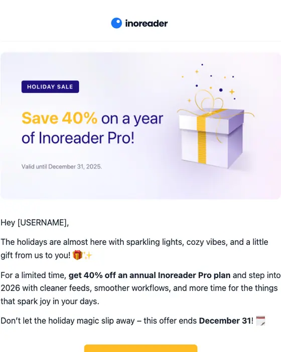 Inoreader discount offer email