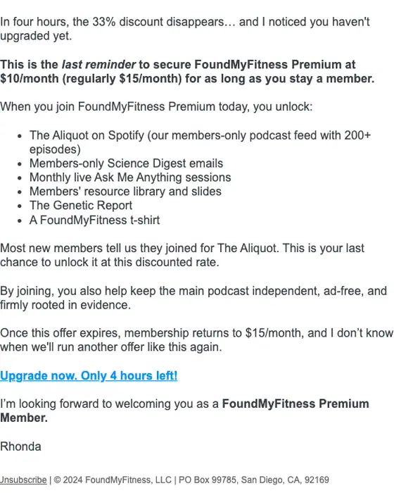 FoundMyFitness discount offer email
