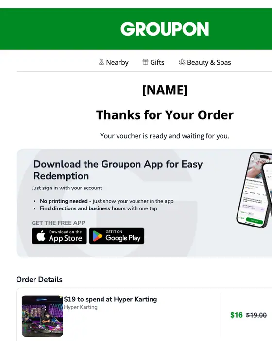 Groupon order confirmation email