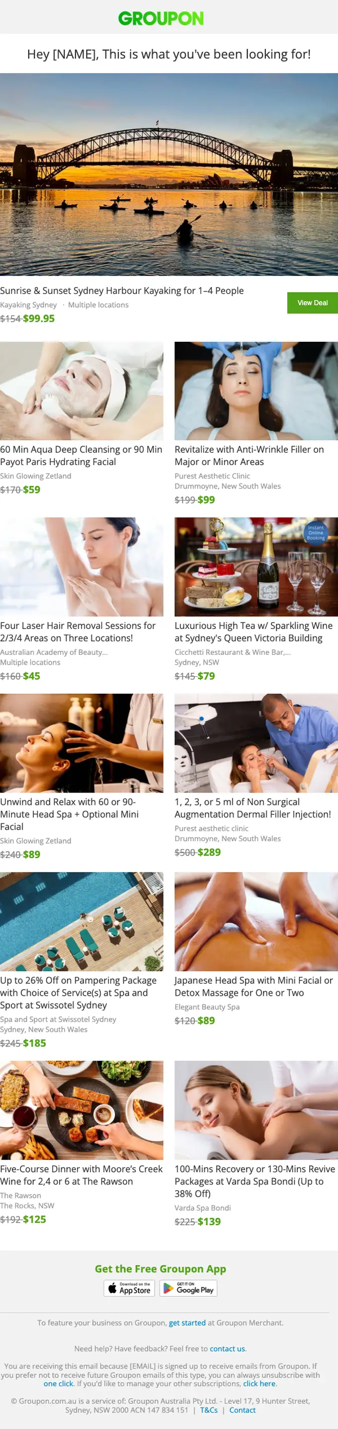 Groupon promotional email, full length