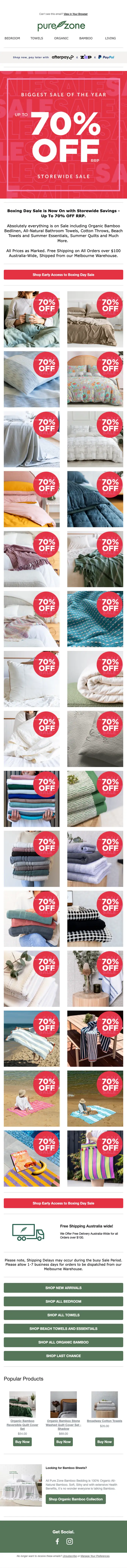 Pure Zone sale email, full length