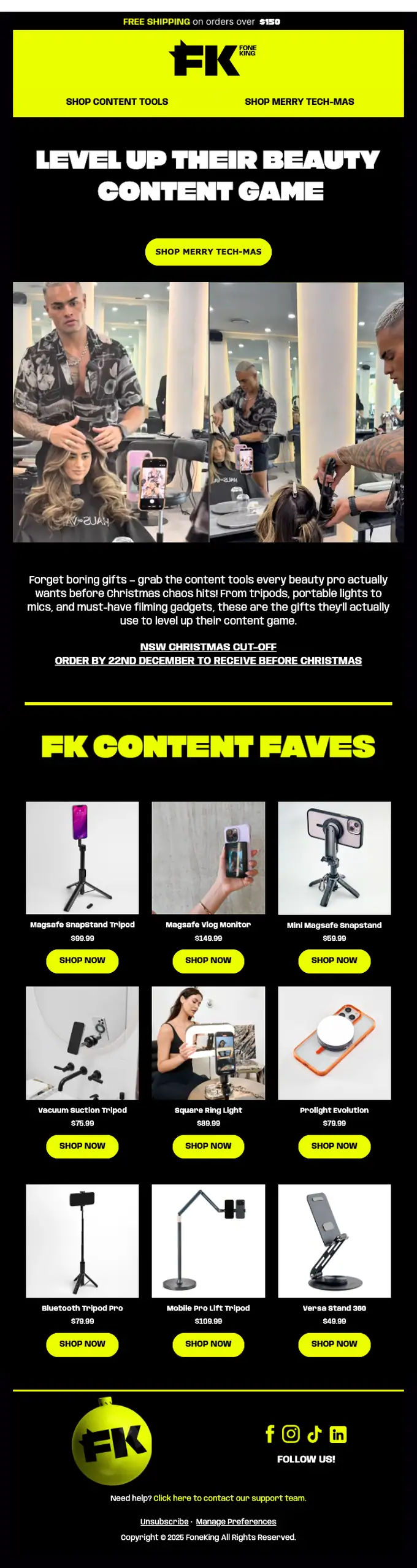 Fone King seasonal email, full length