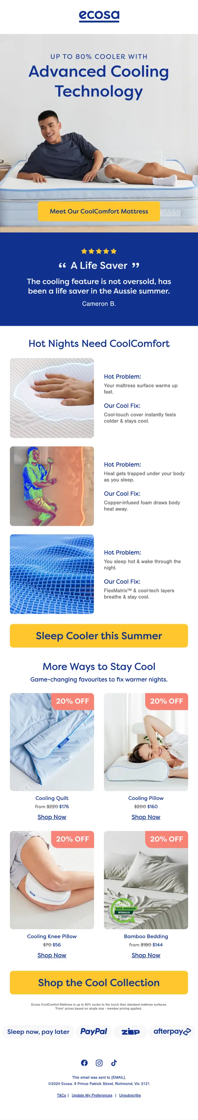 Ecosa promotional email, full length