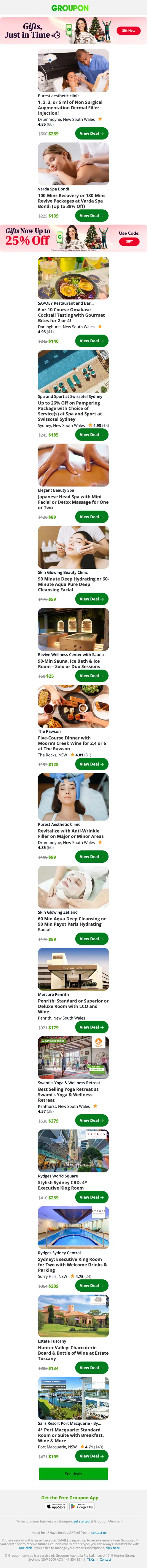 Groupon promotional email, full length