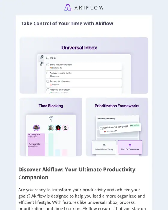Akiflow welcome email