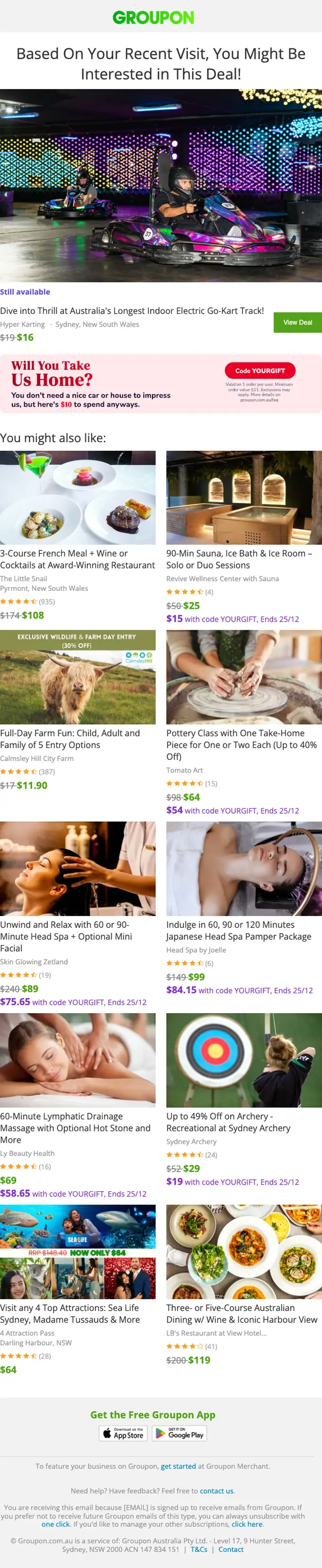 Groupon re engagement email, full length