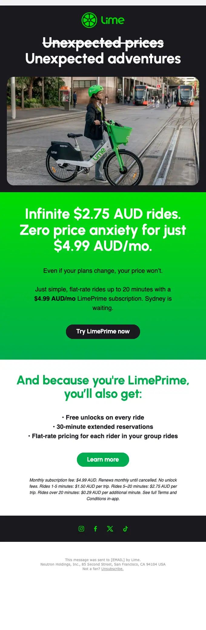 Lime promotional email, full length