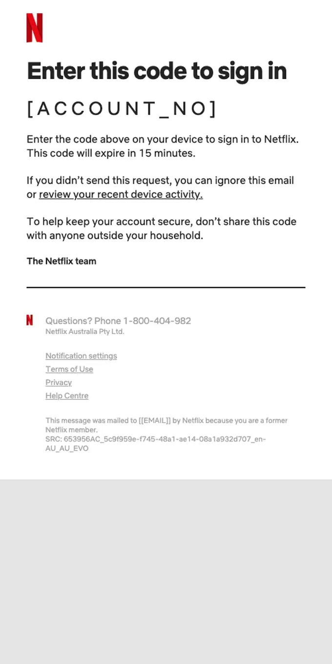 Netflix otp email, full length