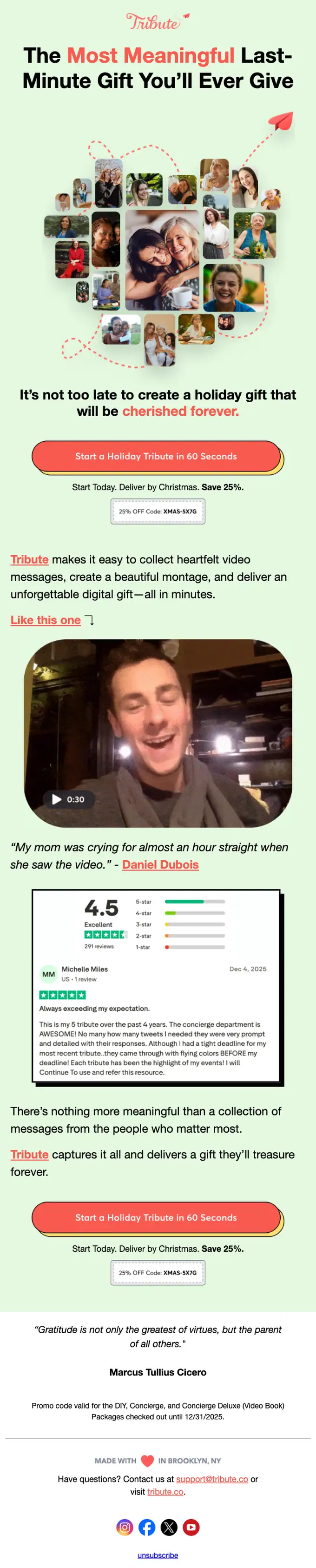 Tribute seasonal email, full length
