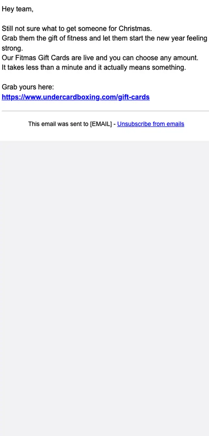 Undercard Boxing seasonal email, full length