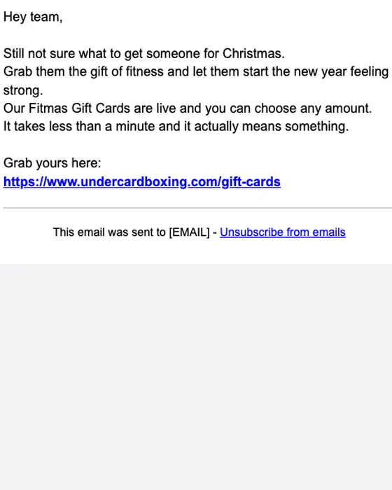 Undercard Boxing Christmas email