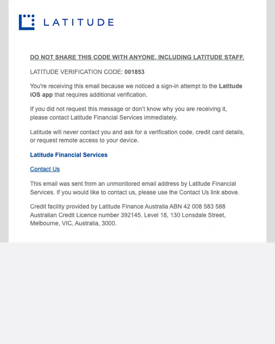 Latitude Financial Services otp email