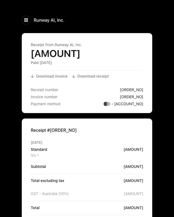 Runway AI, Inc. receipt email