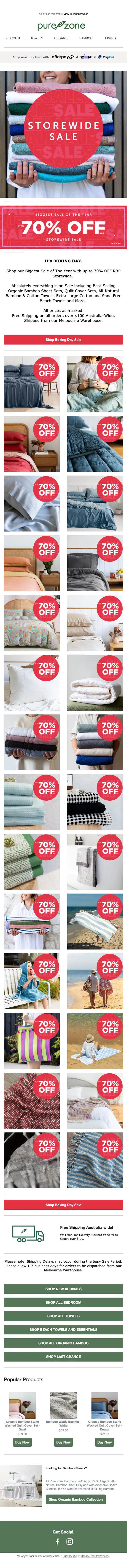 Pure Zone sale email, full length
