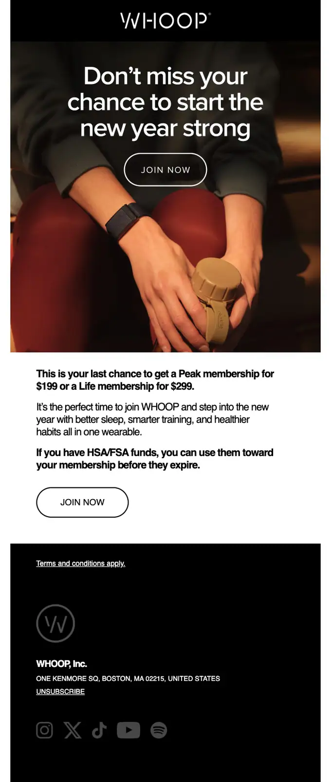 WHOOP promotional email, full length