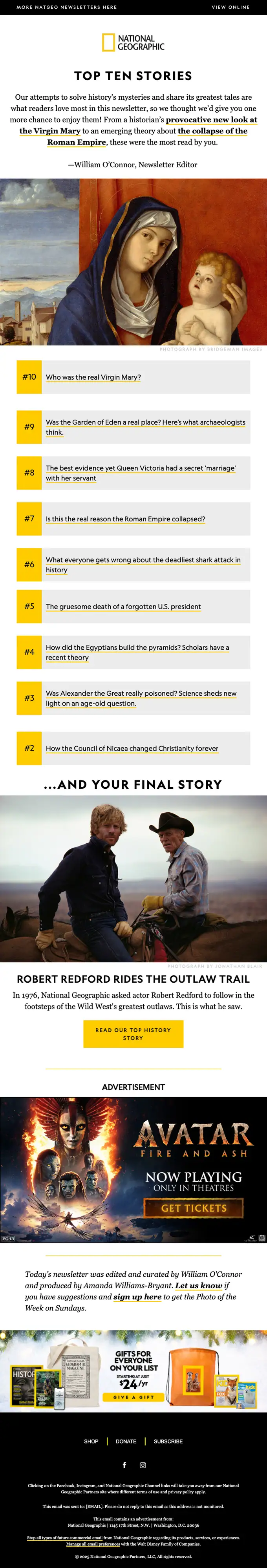 National Geographic newsletter email, full length