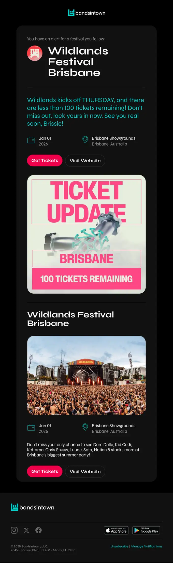 Bandsintown event invite email, full length