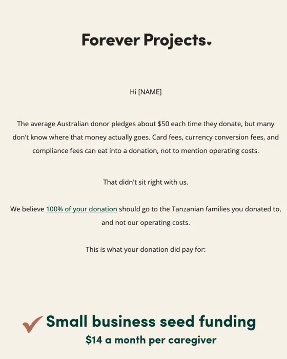 Forever Projects promotional email