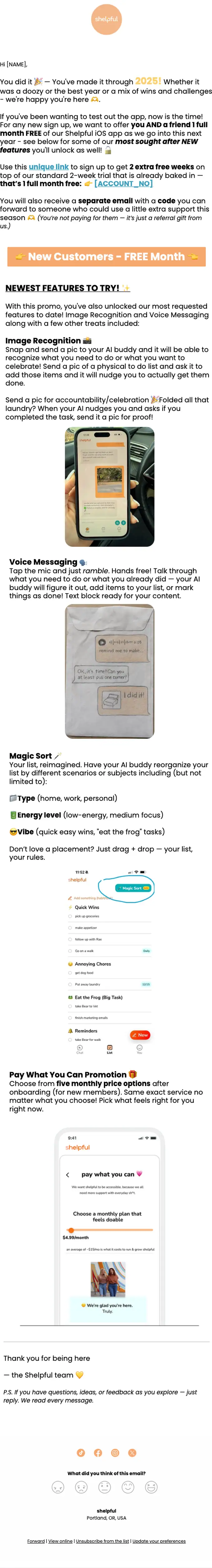 Shelpful promotional email, full length