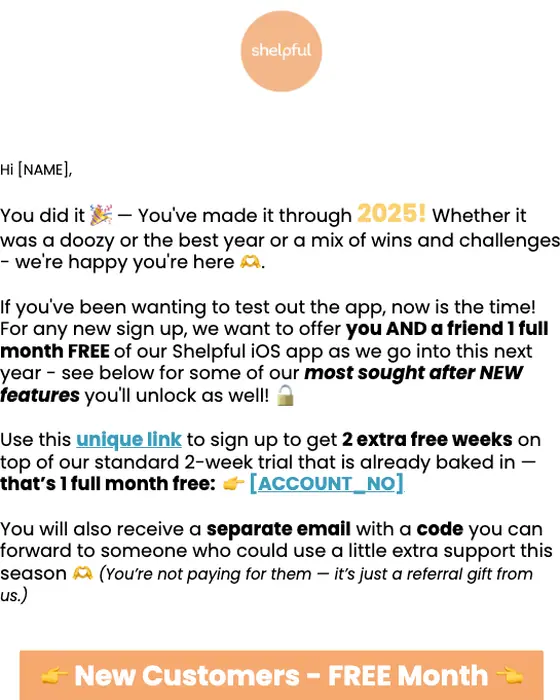 Shelpful promotional email