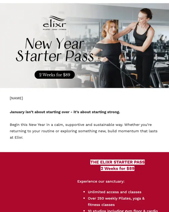 Elixr Health Club promotional email