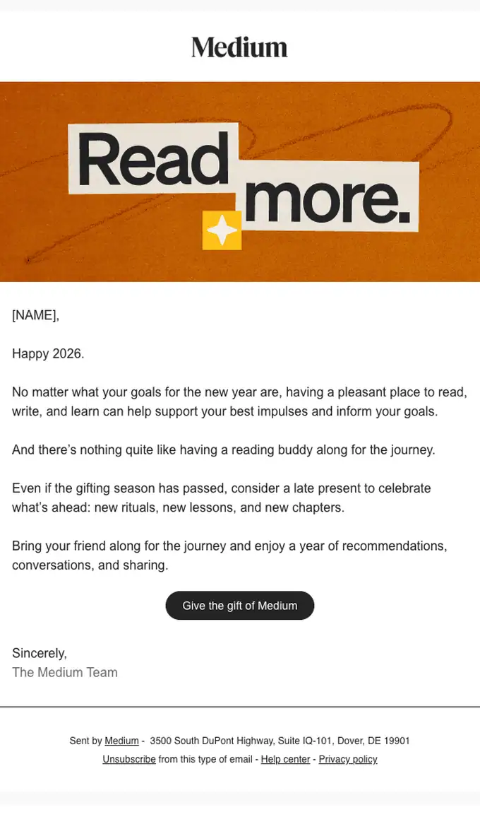 Medium referral email, full length