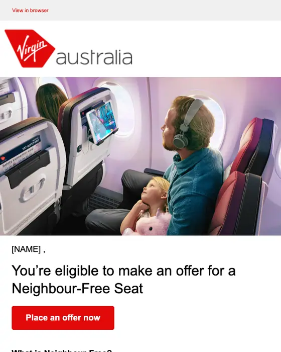 Virgin Australia promotional email