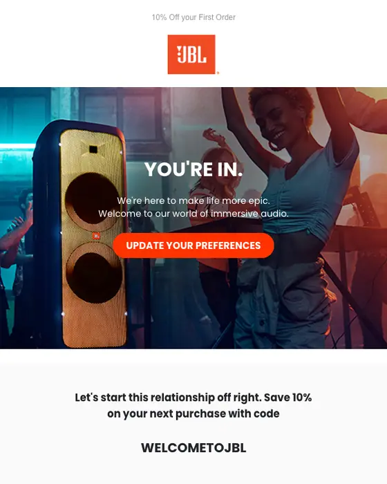 JBL welcome email