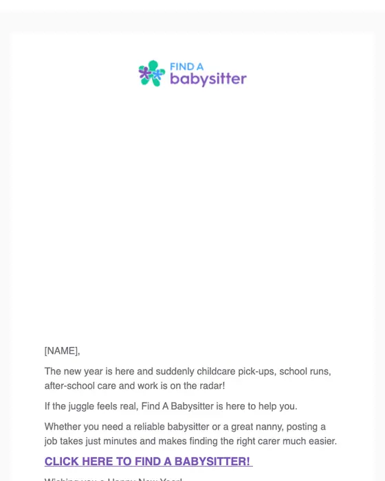 Find A Babysitter promotional email