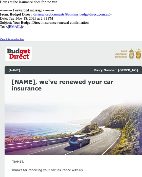 Budget Direct subscription email
