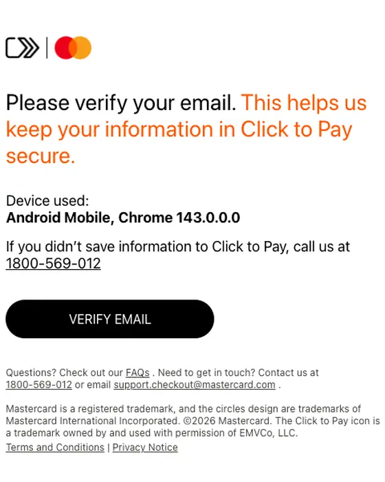 Mastercard Click to Pay email verification email