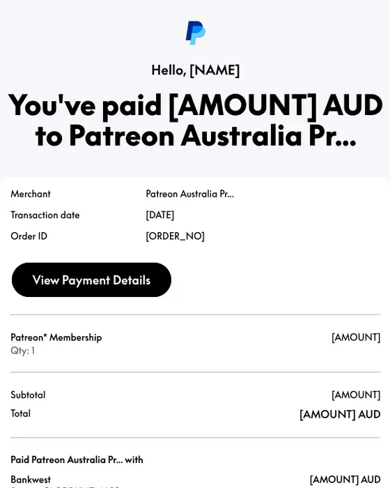 PayPal receipt email