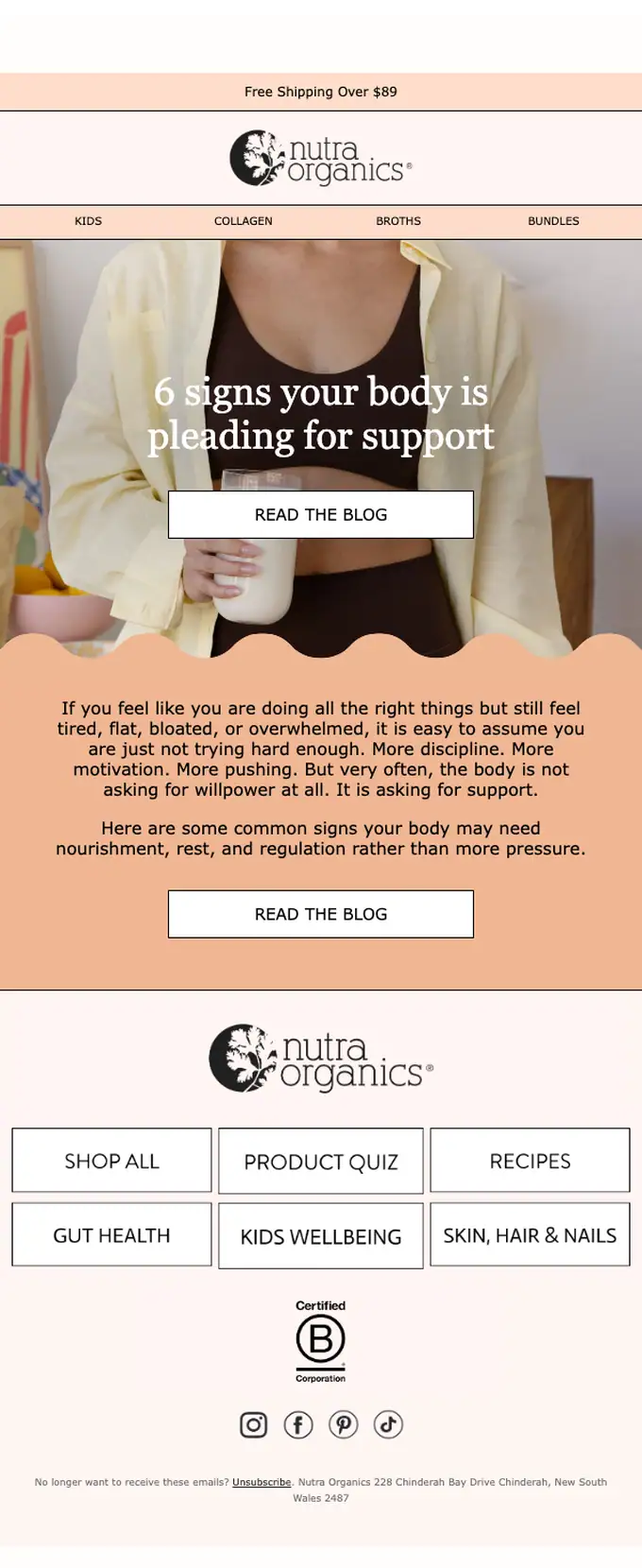 Nutra Organics newsletter email, full length