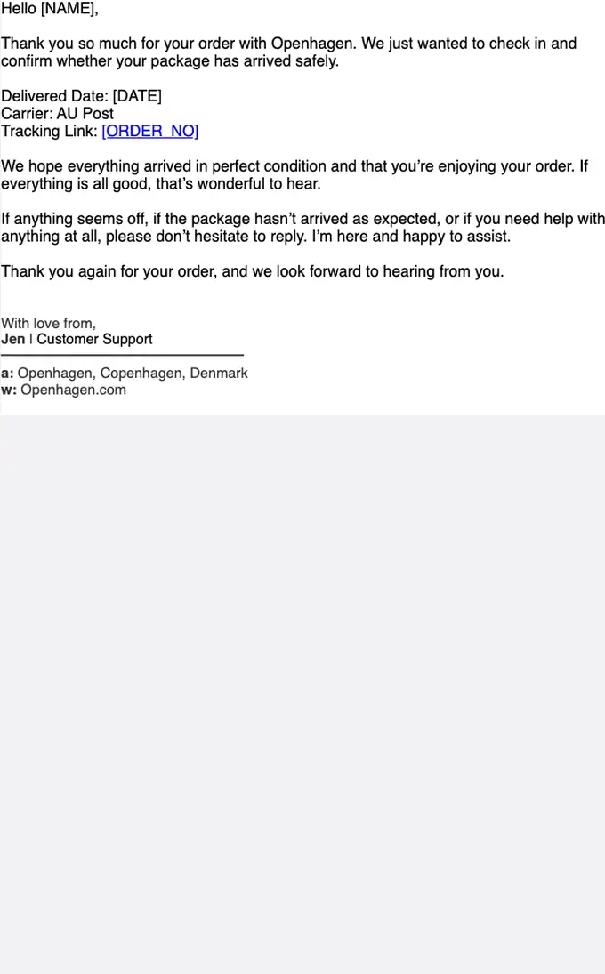 Openhagen delivery email, full length