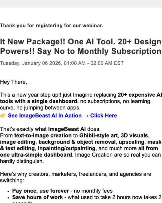 ImageBeast Pro Toolkit promotional email