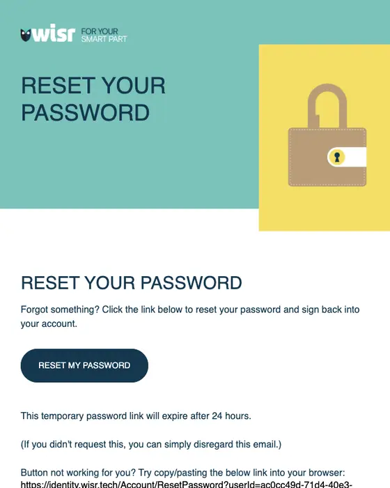 Wisr password reset email