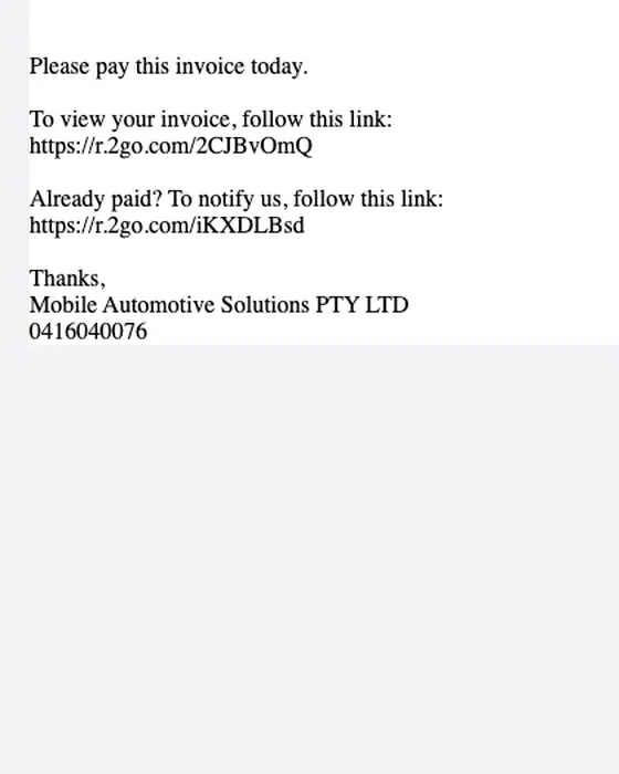 Mobile Automotive Solutions PTY LTD invoice email