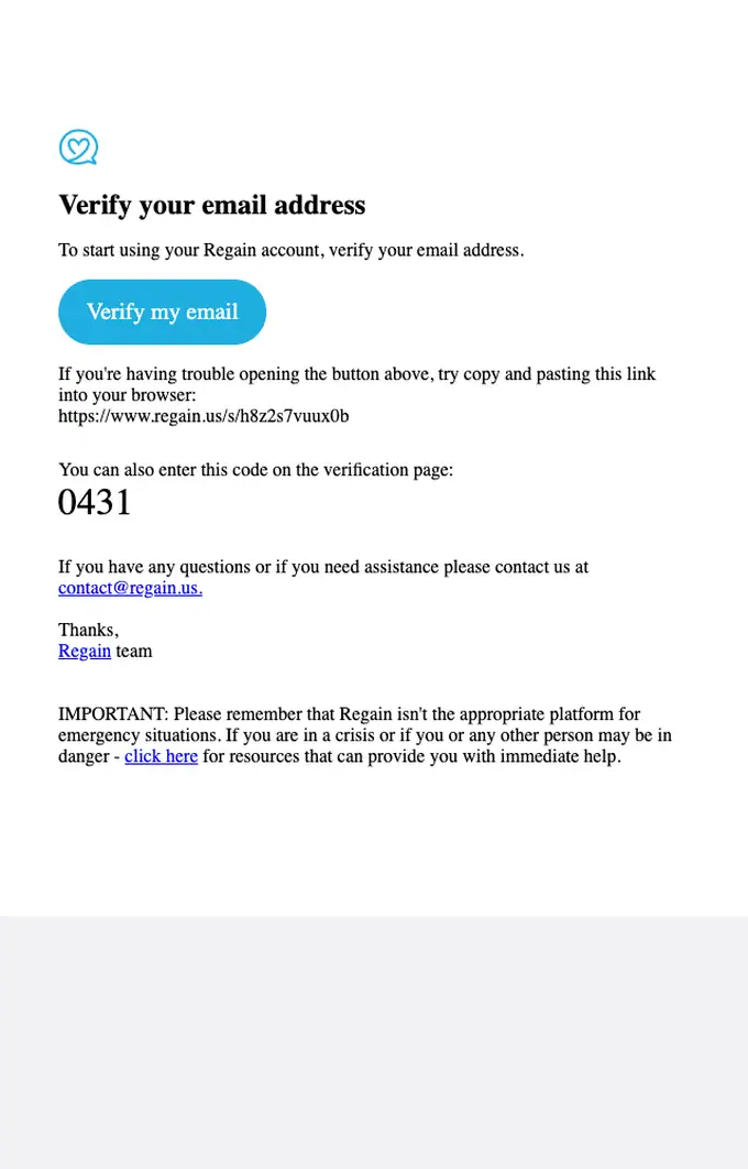 Regain email verification email, full length