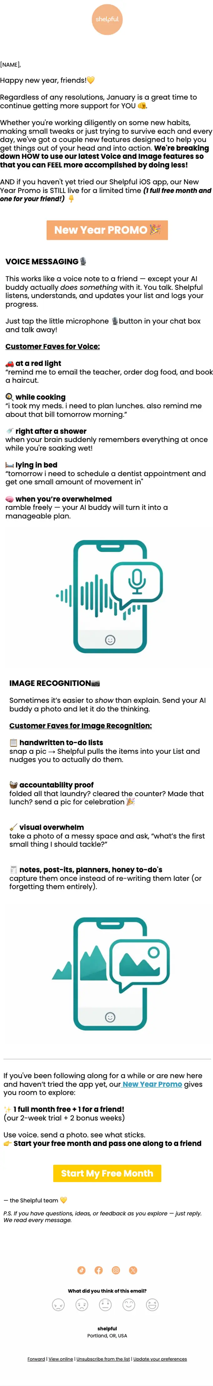 Shelpful product launch email, full length