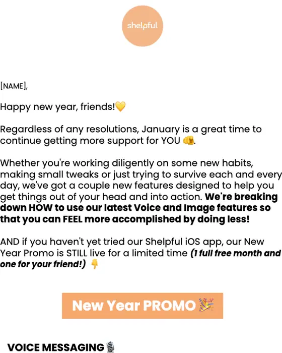 Shelpful product launch email