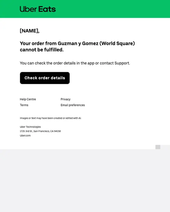 Uber Eats email