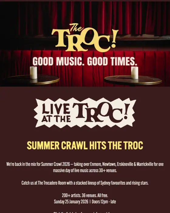 The Trocadero Room newsletter email