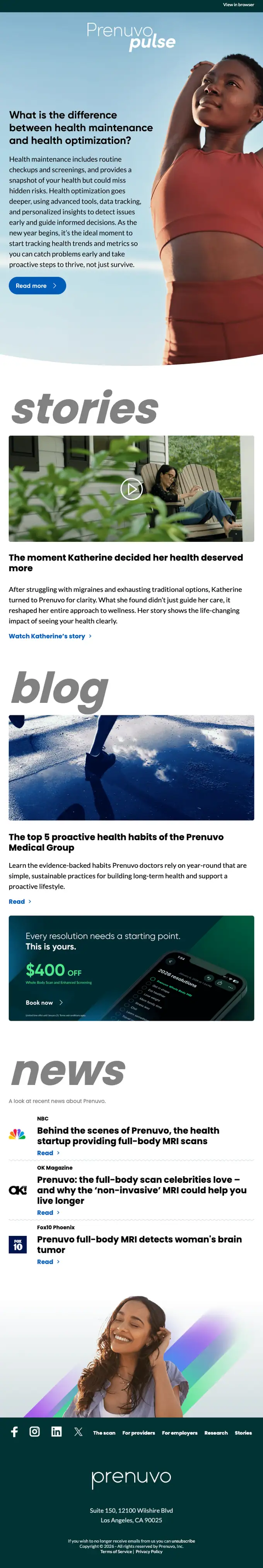 Prenuvo newsletter email, full length