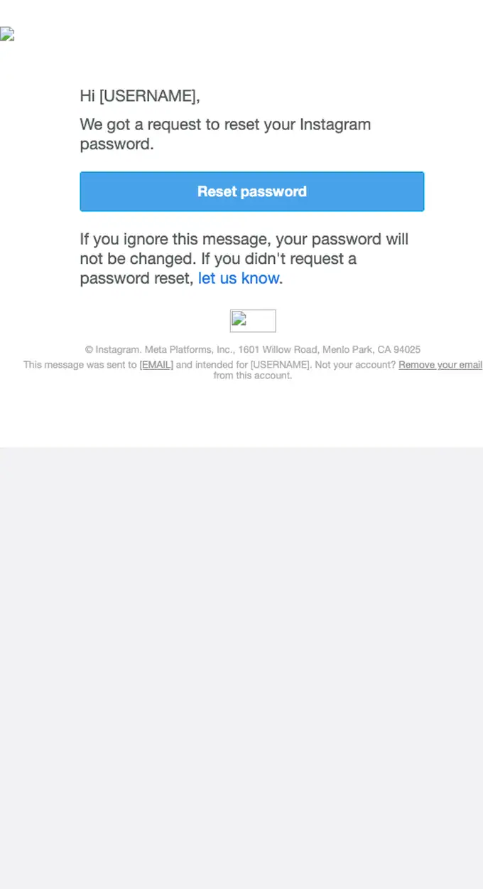 Instagram password reset email, full length
