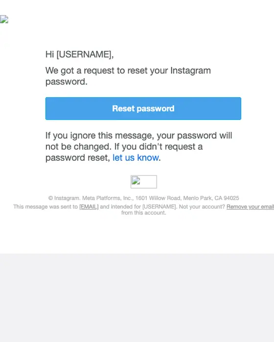 Instagram password reset email