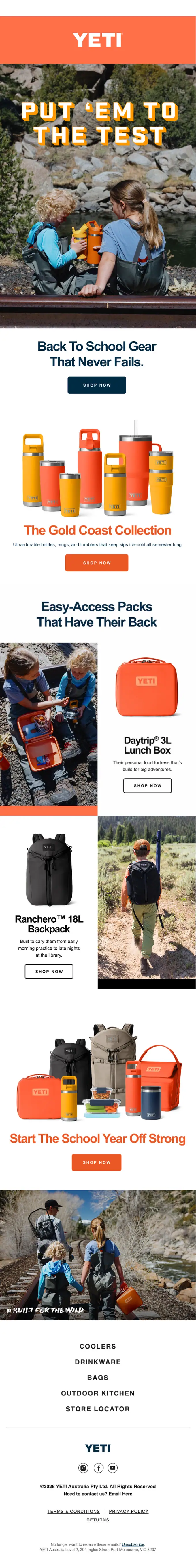 YETI seasonal email, full length
