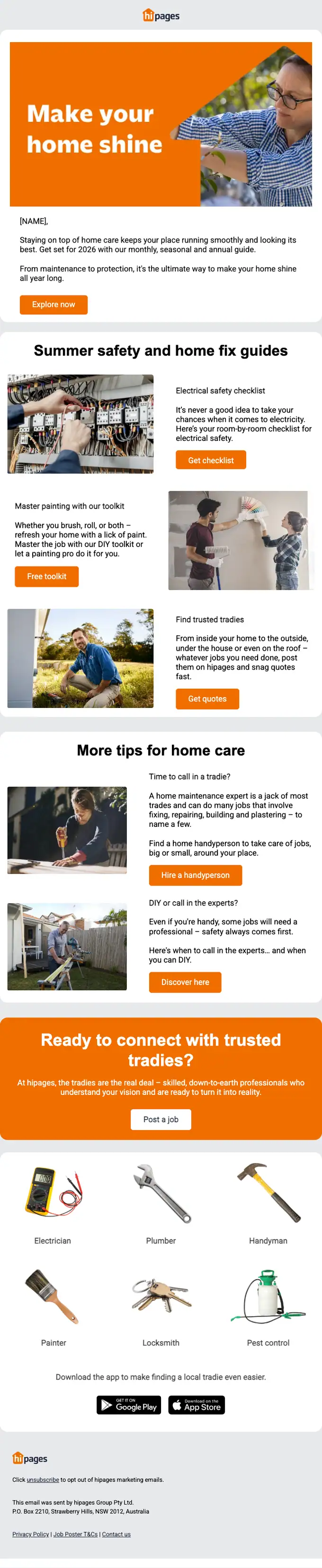 hipages promotional email, full length